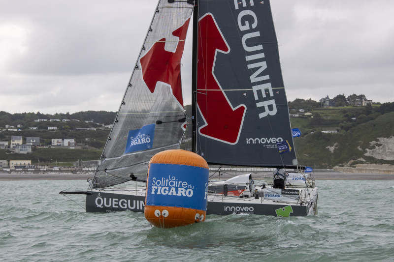 Tanguy Le Turquais, skipper du Figaro Qeguiner-Innoveo, 11eme sur la ligne d arrivee de la 2eme etape de la Solitaire du Figaro 2021 entre Lorient et Fecamps - Fecamps le 01/09/2021